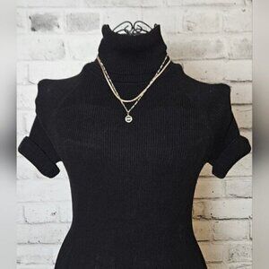 Gold Tone Double Strand Necklace w/ Red Evil Eye Pendant